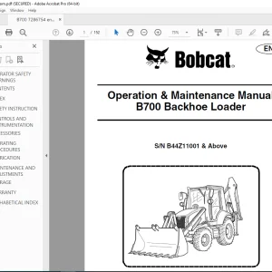 BOBCAT B700 Backhoe loader Operation & Maintenance Manual SN B44Z11001 PDF DOWNLOAD