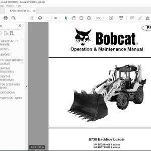 BOBCAT B730 Backhoe loader Operation & Maintenance Manual 7402294 PDF DOWNLOAD