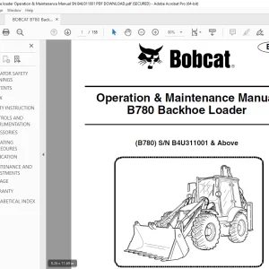 BOBCAT B780 Backhoe loader Operation & Maintenance Manual SN B4U311001 PDF DOWNLOAD