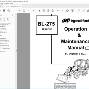 BOBCAT BL-275 B Series Ingersoll Rand Operation & Maintenance Manual SN 572411001 PDF DOWNLOAD