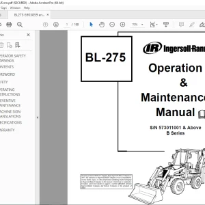 BOBCAT BL-275 Ingersoll Rand Operation & Maintenance Manual SN 573011001 PDF DOWNLOAD