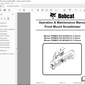 BOBCAT Blower FMSB49 FMSB62 FMSB62 Front Mount Snowblower Operation Manual 6990475 PDF DOWNLOAD