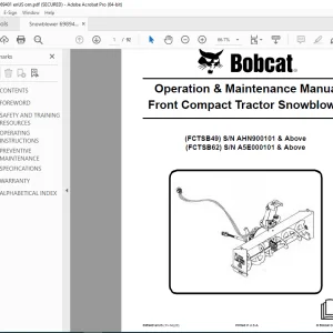 BOBCAT FCTSB49 FCTSB62 Front Compact Tractor Snowblower Operation Manual 6989401 PDF DOWNLOAD