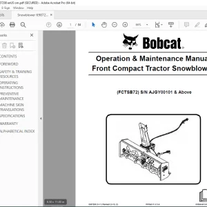 BOBCAT FCTSB72 Front Compact Tractor Snowblower Operation Manual SN AJGY00101 PDF DOWNLOAD