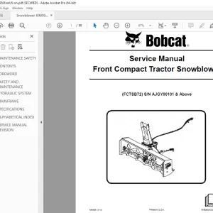 BOBCAT  FCTSB72 Front Compact Tractor Snowblower Service Manual SN AJGY00101 PDF DOWNLOAD