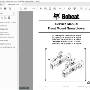 BOBCAT Front Mount Snowblower Service Manual 6989402 PDF DOWNLOAD