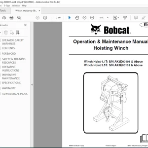 BOBCAT Hoisting Winch 4.1T 3.5T Operation & Maintenance Manual 6989511 PDF DOWNLOAD