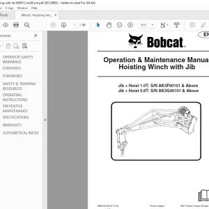 BOBCAT Hoisting Winch with Jib + Hoist 1.0T & 0.6T Operation & Maintenance Manual 6989512 PDF DOWNLOAD