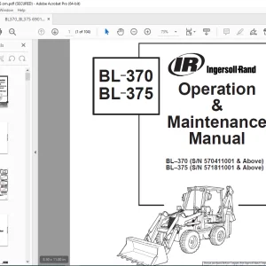 BOBCAT Ingersoll Rand  BL-370 BL-375  loader Operation & Maintenance Manual 6901972 PDF DOWNLOAD