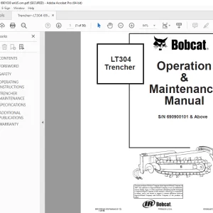 BOBCAT LT 304 TRENCHER  Operation & Maintenance Manual SN 690900101 PDF DOWNLOAD