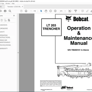 BOBCAT LT203 TRENCHER  Operation & Maintenance Manual SN 706200101 PDF DOWNLOAD