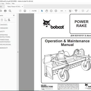BOBCAT Power Rake Operation & Maintenance Manual SN 925100101 PDF DOWNLOAD