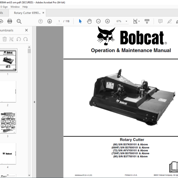 BOBCAT Rotary Cutter 66 66HF 72 72HF 80 Operation & Maintenance Manual