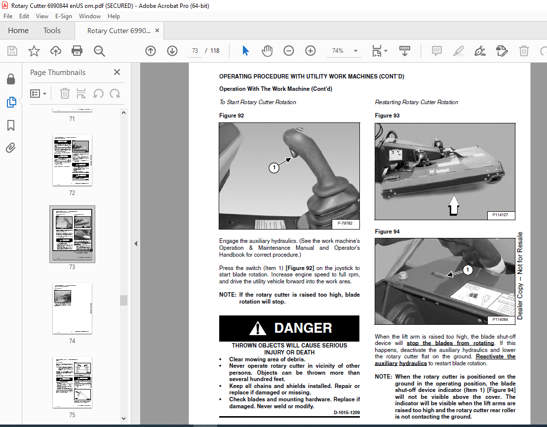 BOBCAT Rotary Cutter 66 66HF 72 72HF 80 Operation & Maintenance Manual