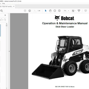 BOBCAT S62 Skid Steer Loader Operation & Maintenance Manual SN B4SE11001 PDF DOWNLOAD