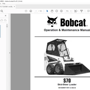BOBCAT S70 Skid Steer Loader Operation & Maintenance Manual SN B38W11001 PDF DOWNLOAD