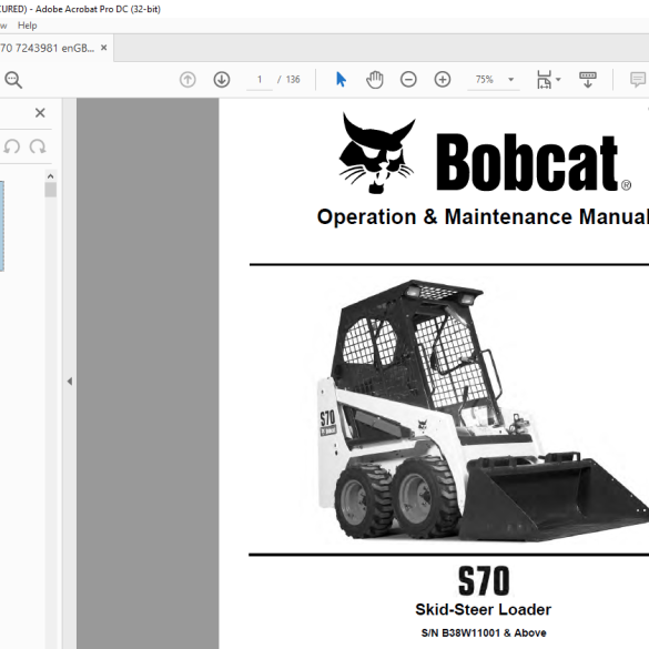 BOBCAT S70 Skid Steer Loader Operation & Maintenance Manual SN