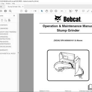 BOBCAT SG30  Stump Grinder Operation & Maintenance Manual SN 005600101 PDF DOWNLOAD