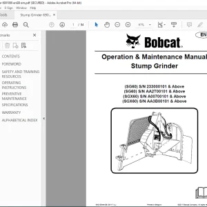BOBCAT SG60 SG60 SGX60 SGX60 Stump Grinder Operation & Maintenance Manual 6901089 PDF DOWNLOAD