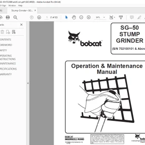 BOBCAT SG–50 STUMP GRINDER Operation & Maintenance Manual SN 702100101 PDF DOWNLOAD
