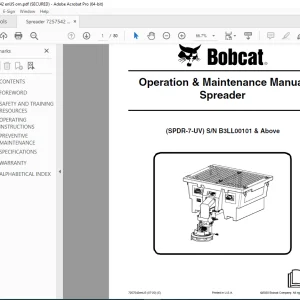 BOBCAT SPDR-7-UV Spreader Operation & Maintenance Manual SN B3LL00101 PDF DOWNLOAD