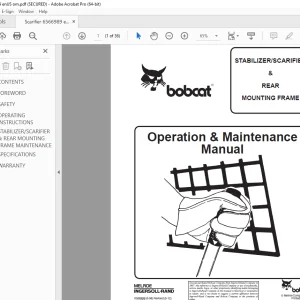 BOBCAT STABILIZER SCARIFIER & REAR MOUNTING FRAME Operation  Manual 6566989 (6-98) PDF DOWNLOAD