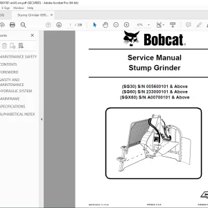 BOBCAT STUMP GRINDER SG30 SG60 SGX60 Service Manual 6901091 PDF DOWNLOAD