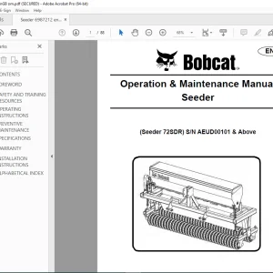 BOBCAT Seeder 72SDR Operation & Maintenance Manual SN AEUD00101 PDF DOWNLOAD