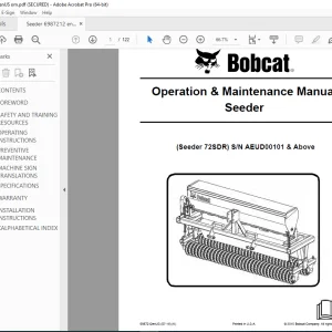 BOBCAT Seeder Seeder 72SDR Operation & Maintenance Manual 6987212 PDF DOWNLOAD