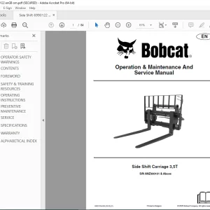 BOBCAT Side Shift Carriage 3 5T Operation Maintenance & Service Manual SN ANZ300101 PDF DOWNLOAD