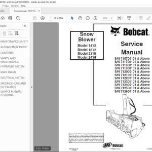 BOBCAT Snow Blower Model 1412 1812 2118 2418 Service Manual 6901001 (6-12) PDF DOWNLOAD