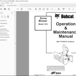 BOBCAT Snow Blower Model 1412 Operation & Maintenance Manual SN 715700101 PDF DOWNLOAD