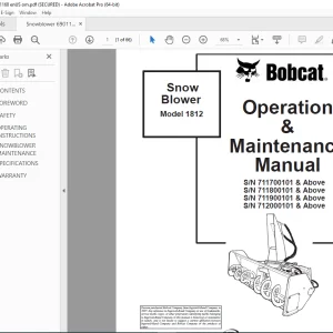 BOBCAT Snow Blower Model 1812 Operation & Maintenance Manual 6901168 PDF DOWNLOAD
