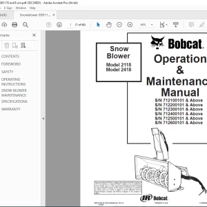 BOBCAT Snow Blower Model 2118 Model 2418 Operation & Maintenance Manual 6901170 PDF DOWNLOAD