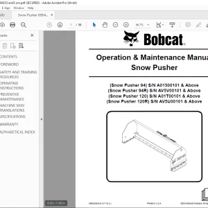 BOBCAT Snow Pusher 94 94R 120 120R Operation & Maintenance Manual 6904233 PDF DOWNLOAD