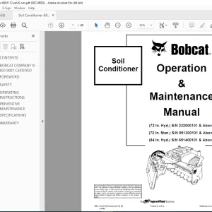 BOBCAT Soil Conditioner  72 In. Hyd 72 In. Man 84 In. Hyd Operation Manual 6901112 (2-05) PDF DOWNLOAD