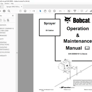 BOBCAT Sprayer 50 Gallon Operation & Maintenance Manual SN 005900101 & Above PDF DOWNLOAD
