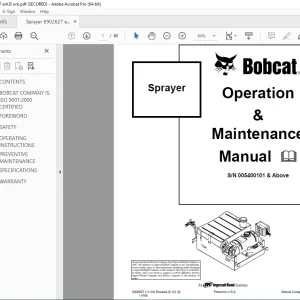 BOBCAT Sprayer Operation & Maintenance Manual SN 005400101 & Above PDF DOWNLOAD