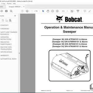 BOBCAT Sweeper 36 44 48 54 Operation & Maintenance Manual SN A00A00101 PDF DOWNLOAD