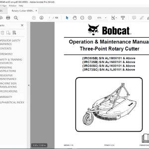 BOBCAT Three-Point Rotary Cutter Operation & Maintenance Manual 6989548 (1-10) PDF DOWNLOAD