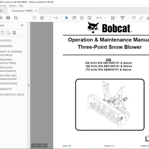 BOBCAT Three-Point Snow Blower 54 Inch 66 Inch 72 Inch Operation Manual 6986931 (8-08) PDF DOWNLOAD