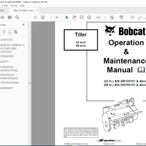 BOBCAT Tiller 52 Inch 68 Inch Operation & Maintenance Manual 6722851 (12-03) PDF DOWNLOAD