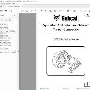 BOBCAT Trench Compactor TC75 Operation & Maintenance Manual SN 991500101 PDFDOWNLOAD