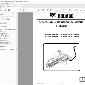 BOBCAT Trencher BT1090 BT2120 Operation & Maintenance Manual 6990977 PDF DOWNLOAD