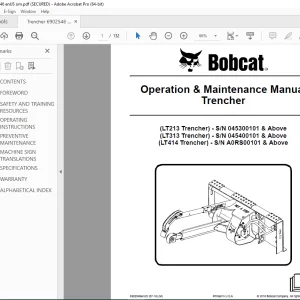 BOBCAT  Trencher LT213 Trencher LT313 LT414 Operation & Maintenance Manual 6902546 PDF DOWNLOAD