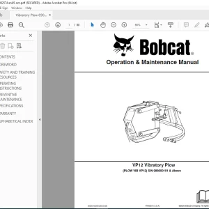 BOBCAT VP12 Vibratory Plow Operation & Maintenance Manual SN 988600101 PDF DOWNLOAD