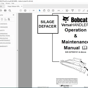 BOBCAT VersaHANDLER SILAGE DEFACER Operation & Maintenance Manual SN 027500101 PDF DOWNLOAD