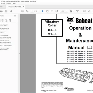 BOBCAT Vibratory Roller 48 Inch 72 Inch Operation & Maintenance Manual 6570634 (11-06) PDF DOWNLOAD