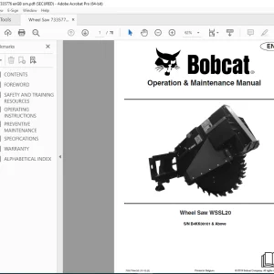 BOBCAT Wheel Saw WSSL20 Operation & Maintenance Manual SN B4KK00101 PDF DOWNLOAD