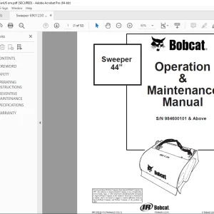 BOBCAT sweeper 44” Operation & Maintenance Manual SN 984600101 PDF DOWNLOAD